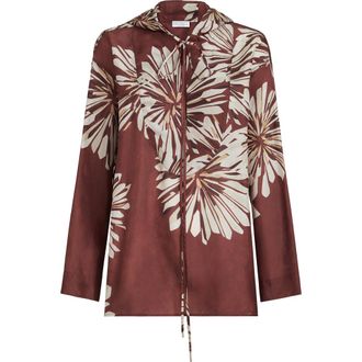 Brunello Cucinelli Bloom print pongee shirt in Bordeaux at Nordstrom, Size Xx-Small Eu