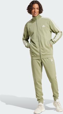 adidas Mens Basic 3-Stripes French Terry Track Suit - Green Cotton - Size X-Small