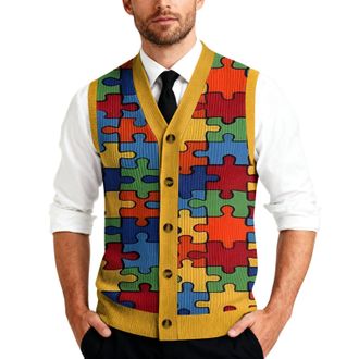 Generic Mens Cardigans Sweater Vest V Neck Men Sleeveless For Vests Casual Button Down Knit Pattern Orange 5xl