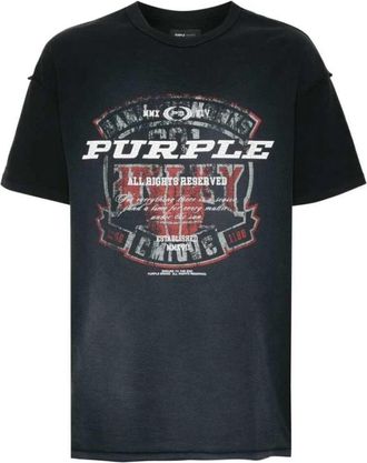 Purple Katoen Logo Print Crew Neck T-shirt - Heren - T-shirts - Zwart - M - Katoen - Tops