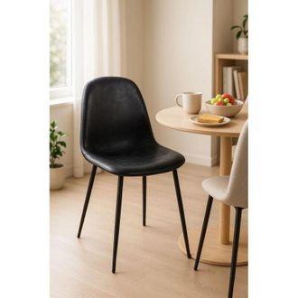 Regalos Miguel Sillas Comedor - Silla Black Teok Polipiel Vintage - Negro