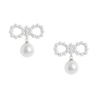 Self Portrait Pearl Bow Earrings - Dames - Oorbellen - Grijs - ONE Size - Accessoires