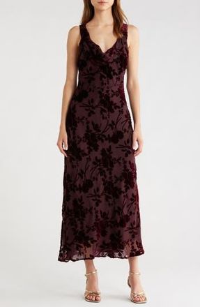ASTR the Label Floris Floral Burnout Velvet Maxi Dress in Wine at Nordstrom Rack, Size X-Small