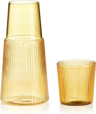 IVV jarr&oacute;n narciso con vaso plisado en vidrio borosilicato amarillo cl-60+23