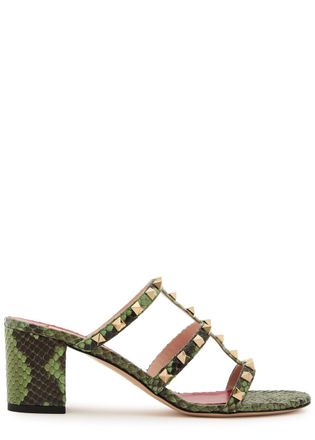 Valentino Rockstud 60 Real Python Leather Mules - Green - 41 (IT41/ UK8)