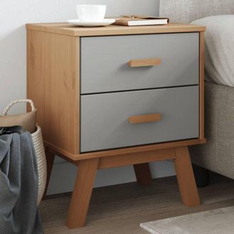 vidaXL Comodino olden Grigio e Marrone in Legno Massello di Pino - Vidaxl