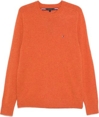 Tommy Hilfiger Heather Lambswool Trui met Ronde Hals - Heren - Ronde hals truien - Oranje - M - Wol - Truien & Vesten