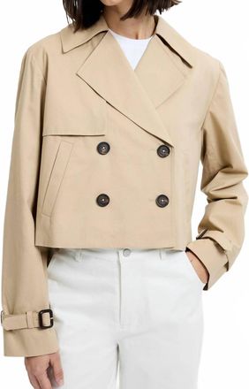French Connection Cropped Twill Trench Coat In Khaki
