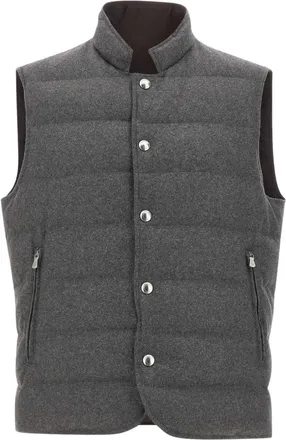 Eleventy Jassen, Heren, Grijs, S, Leer, Omkeerbaar Vest