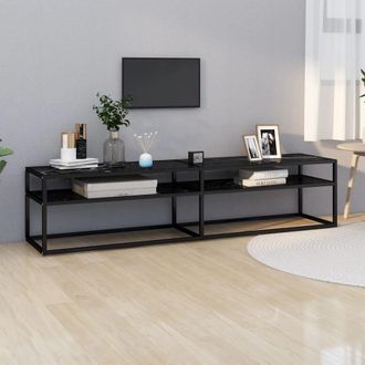 vidaXL Vidaxl - Mueble De Tv Vidrio Templado Color M&aacute;rmol Negro 180x40x40,5 Cm