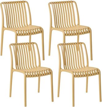 Beliani Set of 4 Dining Chairs Mustard Plastic Indoor Outdoor Stacking Garden without Armrests Minimalistic Style ARICCIA