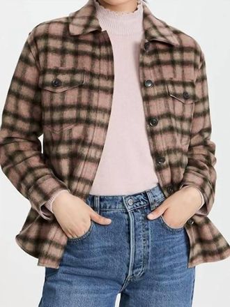 Paige Cameryn Shacket Oversized Shirt Jacket In Muted Pink/forest Green