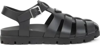 Prada Flat Sandals, male, Black, Size: 9 1/2 US Triangle Logo Sandal