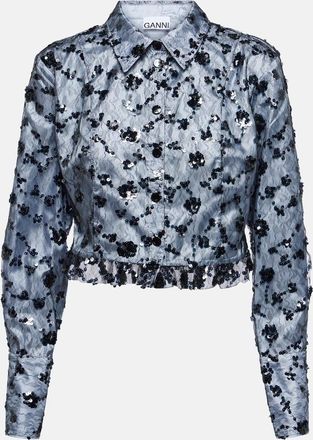 Ganni Sequined lace cropped shirt