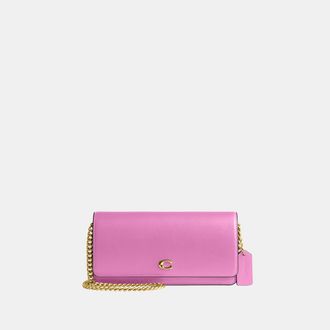 Coach Womens Evie Long Wallet With Chain - Pink Leather - One Size