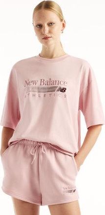New Balance Mujer Trackside Oversized T-Shirt en Rosa, Jersey de algod&oacute;n, Talla L