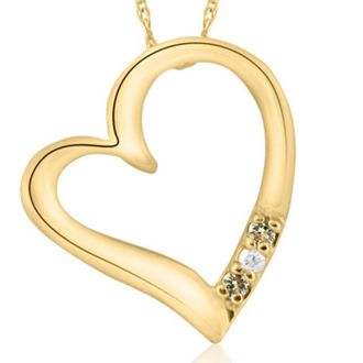 Pompeii3 Diamond & Peridot Heart Pendant 3-Stone 10K Yellow Gold with 18 Chain