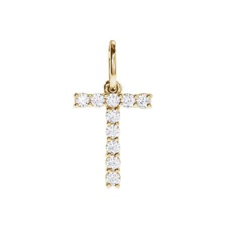 Diamond2Deal 14k Gold 1/6ct Lab-Grown Diamond Initial T Pendant