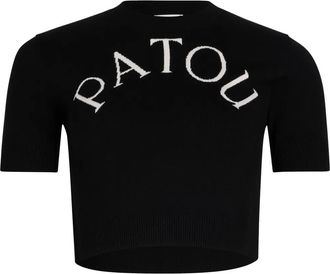 Patou Top crop con logo effetto jacquard - Nero