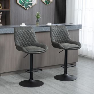 HOMCOM PU Leather Padded Bar Stools Set of 2 with Metal Base in Grey