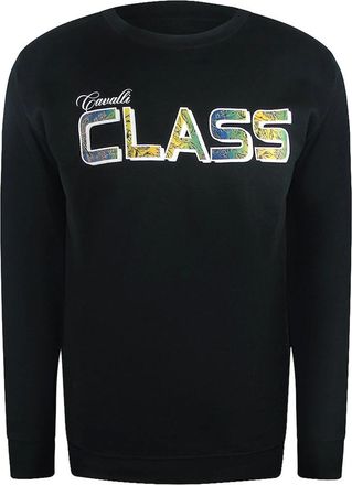 Roberto Cavalli Mens Cavalli Class Vibrant Floral Logo Black Round Neck Sweatshirt - Size: 38