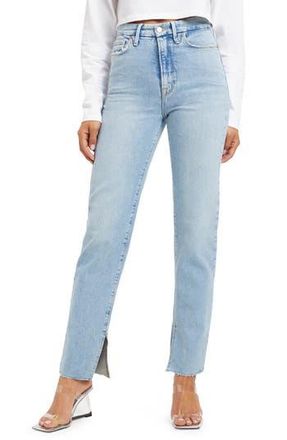 Good American Good Boy High Waist Side Slit Raw Hem Jeans in Indigo118 at Nordstrom Rack, Size 26