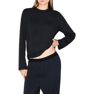 SKIMS Boyfriend Long Sleeve T-Shirt in Onyx at Nordstrom, Size Xx-Small