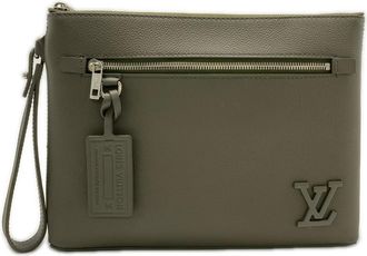 Louis Vuitton Khaki Leather Clutch Bag Pouch (Pre-Owned)