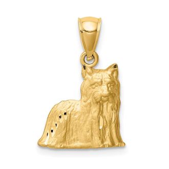 Diamond2Deal 14k Yellow Gold Satin Diamond-cut Yorkshire Terrier Dog Pendant