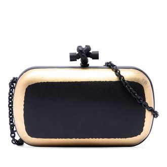 Bottega Veneta Pre-owned Bottega Veneta Bicolor Gilded Waxed Leather Knot Clutch with Chain Ladies 3NBOYCXWEJJ071TD