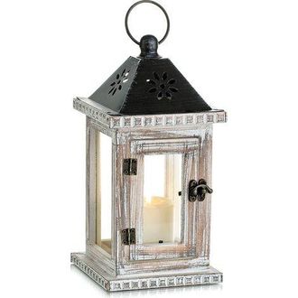 OEM Farol De Madera Para Exteriores, Portavelas Decorativo Vintage De 28 Cm, Para Mesa, Hogar Y Jard&iacute;n, Color Blanco
