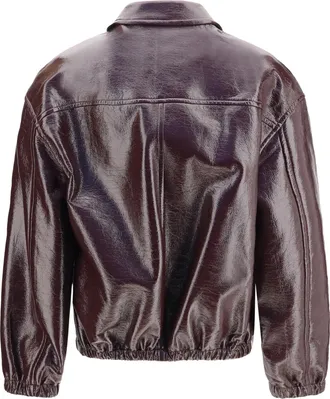 Courr&egrave;ges Womens Vinyl Bomber Jacket Burnt Red Cotton