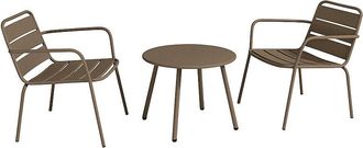 Vente-Unique Conjunto de jard&iacute;n de metal - 2 sillones bajos apilables y una mesa auxiliar redonda - Topo - MIRMANDE de MYLIA