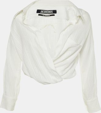 Jacquemus White Textured Viscose Wrap Top