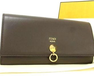 Fendi Grayish Leather Long Wallet (Bi-Fold) (Pre-Owned)