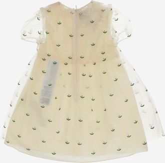 Gucci Girls Dress Tulle With Flower Embroidery White Cotton