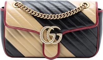 Gucci Borsa a spalla Torchon GG Marmont media in pelle matelass&eacute; bicolore con motivo diagonale 2016-2025 - Marrone