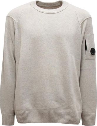 C.P. Company Round-neck Knitwear, male, Gray, Size: XL Crew Neck Wool Blend Sweater