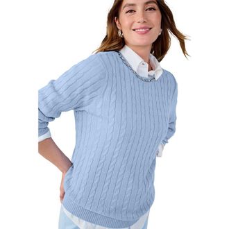 Jessica London Cable Crewneck Sweater in Azure Mist at Nordstrom, Size Large