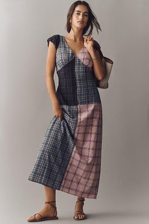 Rowing Blazers Patchwork Plaid Cap-Sleeve Maxi Dress