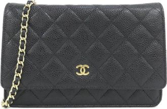 Chanel Black Bordeaux Grained Calfskin Chain/Shoulder Wallet (Pre-Owned)