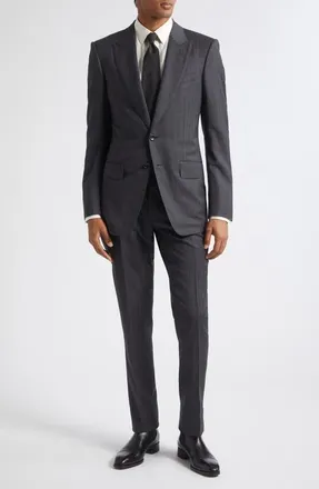 Tom Ford Herringbone Stripe Wool Blend Suit in Taz Dark Grey at Nordstrom, Size 50