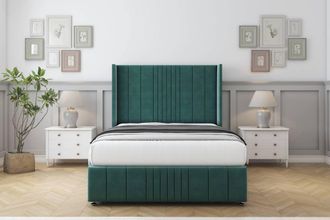 Comfort Beds Grace Plush Divan Set No Drawers-54 Wingback-Footboard in Emerald | Size: Single