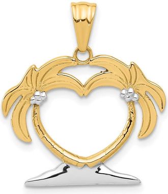 Diamond2Deal 14k Yellow Gold with White Rhodium Palm Tree Heart Pendant