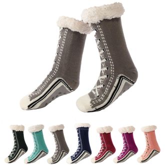 Generic Ultra-thick Cute Slipper Home Socks for Women Non Slip Grippy Warm Cozy Fluffy Home Socks with Silicone Grips Winter Thermal Fuzzy Bed Socks UK One Si