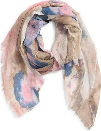 Tasha Sheer Floral Print Scarf in Beige Multi at Nordstrom