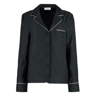 Off-white Nachtkleding, Dames, Zwart, S, Katoen, Zijde blend jacquard pyjama shirt