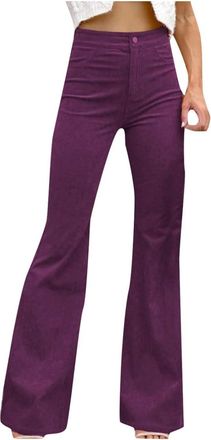 Generic Womens High Waist Work Trousers Large Size Vintage Corduroy Casual Solid Color Slim Flared Hem Streetwear Chic And Elegant Temperament Versatile Pant,