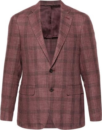 Canali single-breasted checked blazer - men - Linen/Flax/Wool/Cupro - 54 - Pink