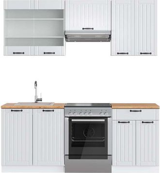 Vicco Mueble De Cocina Fame-line, Casa De Campo Blanca/blanca, 200 Cm, Et Roble